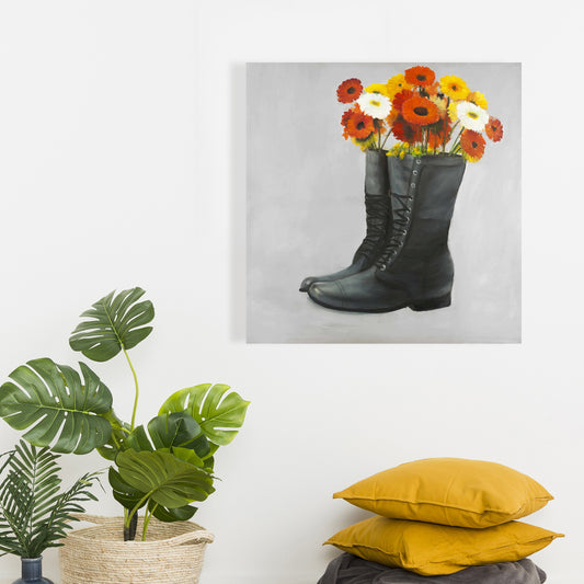 Bottes fleuries en toile grise | Chaussures décoratives florales