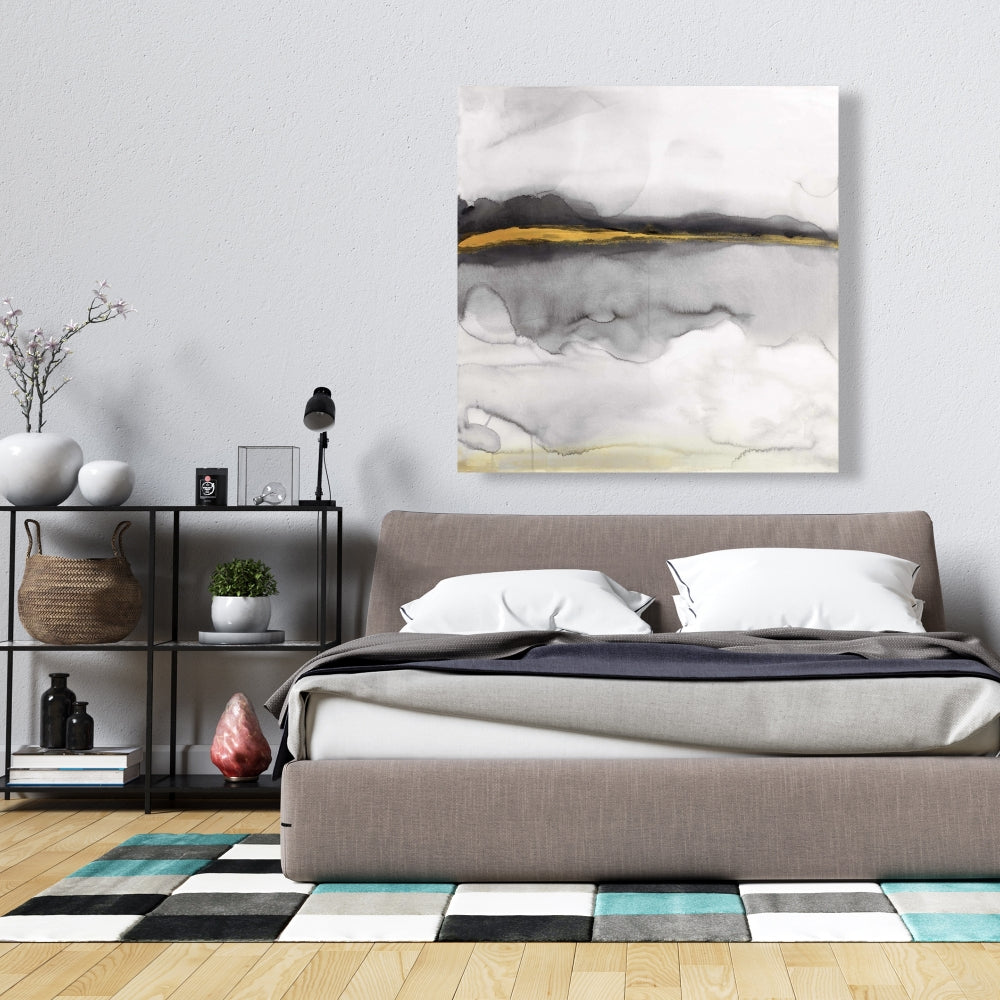 Gold Stripe Abstract Canvas - Shapes Bedroom White Decor