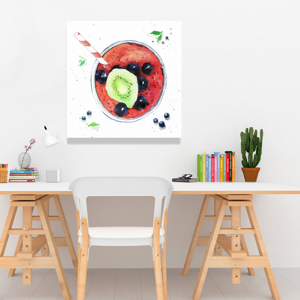 Berry Smoothies Canvas | Leaves Illustrative Home Decor Art