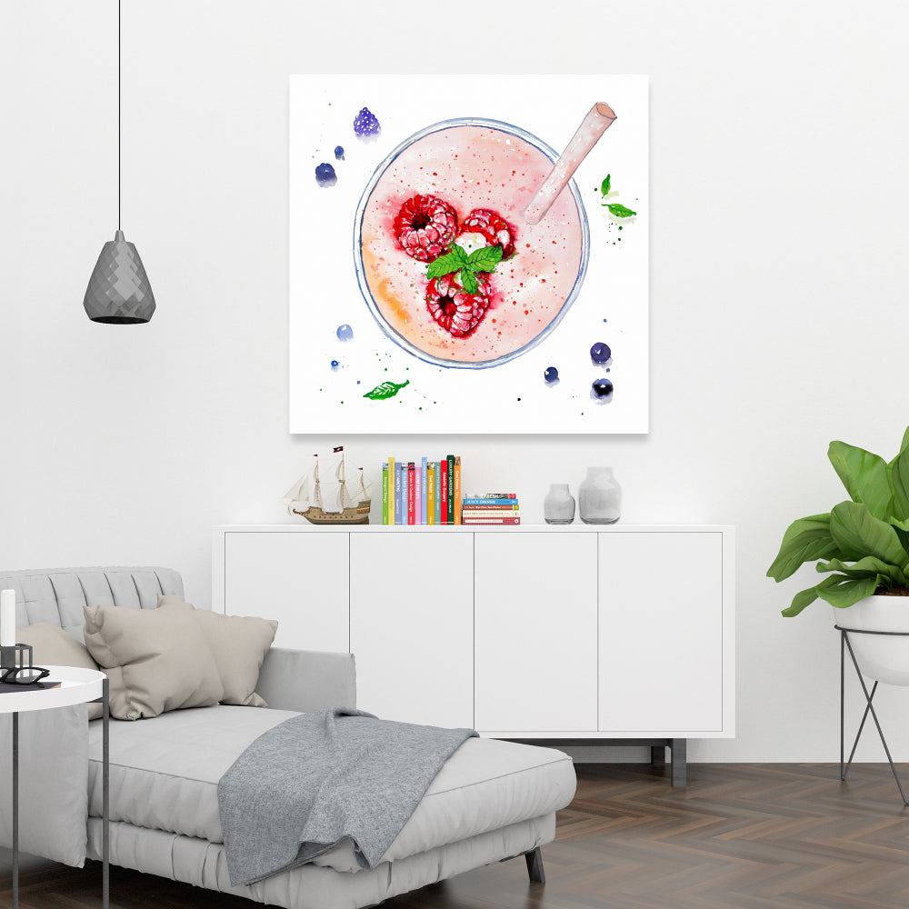 Strawberry & Raspberry Smoothie Canvas - Kitchen Wall Decor