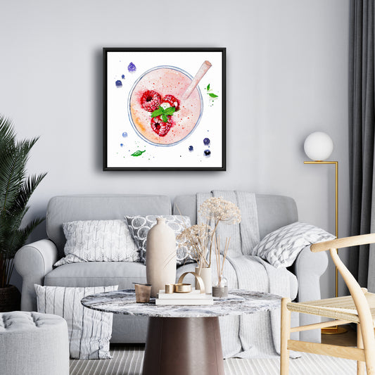 Cuisine gastronomique Feuilles Toile - Smoothie fraise et framboise