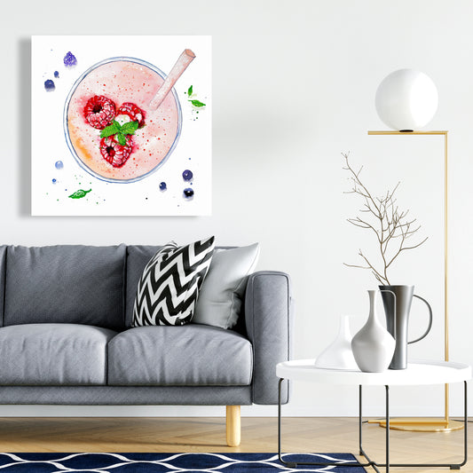 Toile Smoothie Fraise et Framboise - Décoration Murale Cuisine