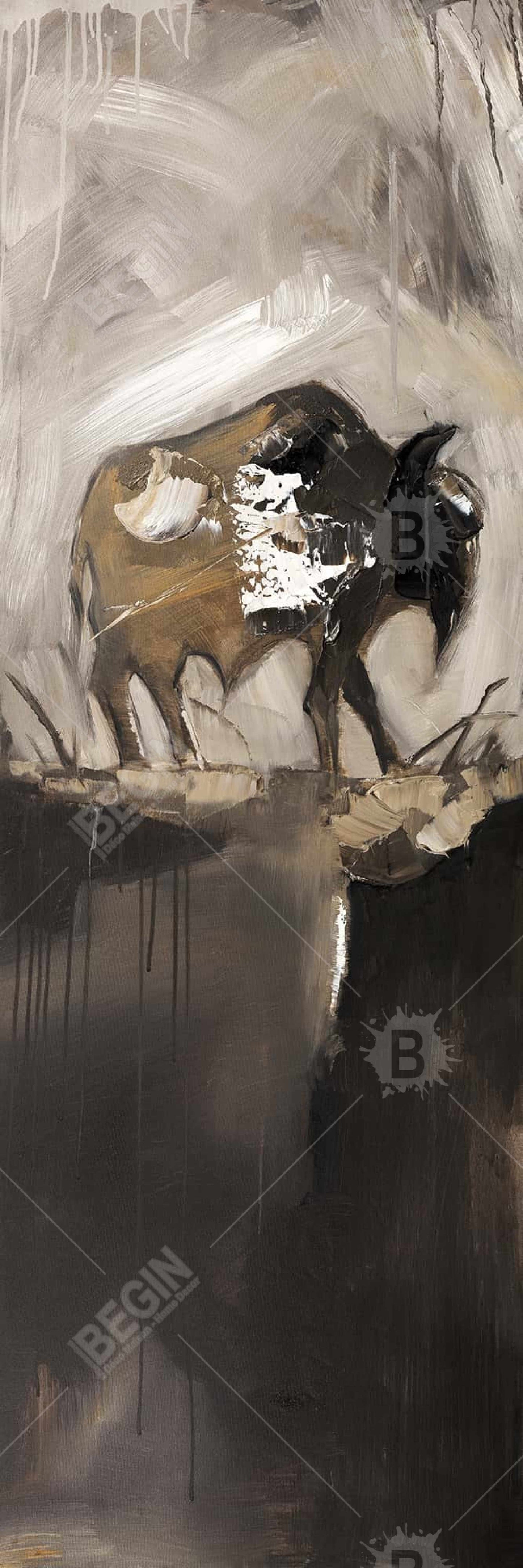 Toile abstraite représentant un buffle | Décoration murale avec animaux de la ferme marron