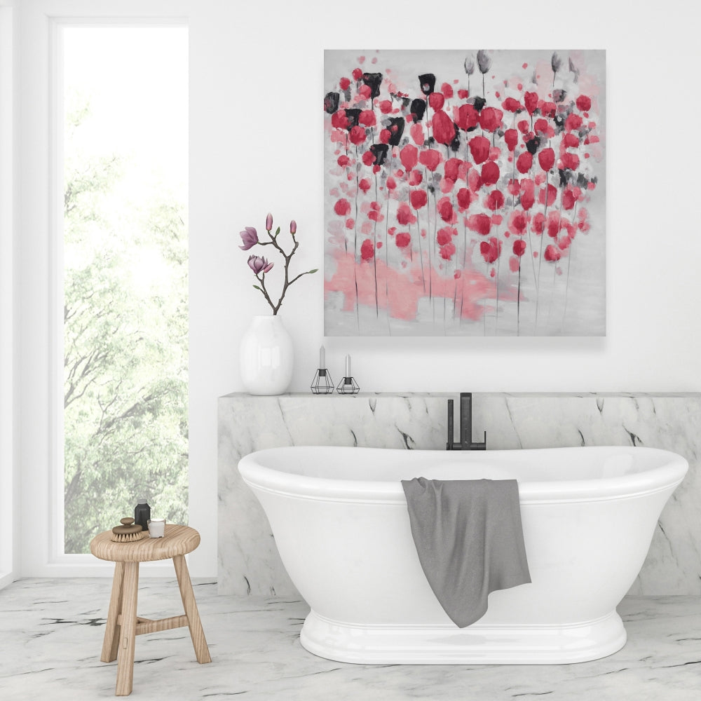 Toile abstraite de fleurs roses | Décoration d'intérieur contemporaine