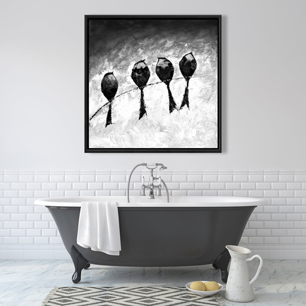 Toile « Quatre oiseaux perchés » | Décoration de salon contemporaine