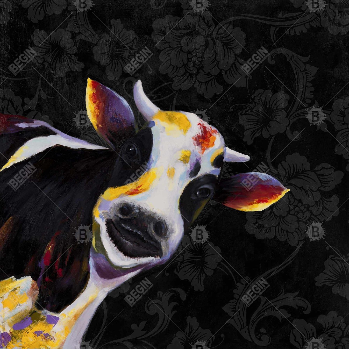Rustic Bedroom Decor | Funny Cow White Canvas Wall Art