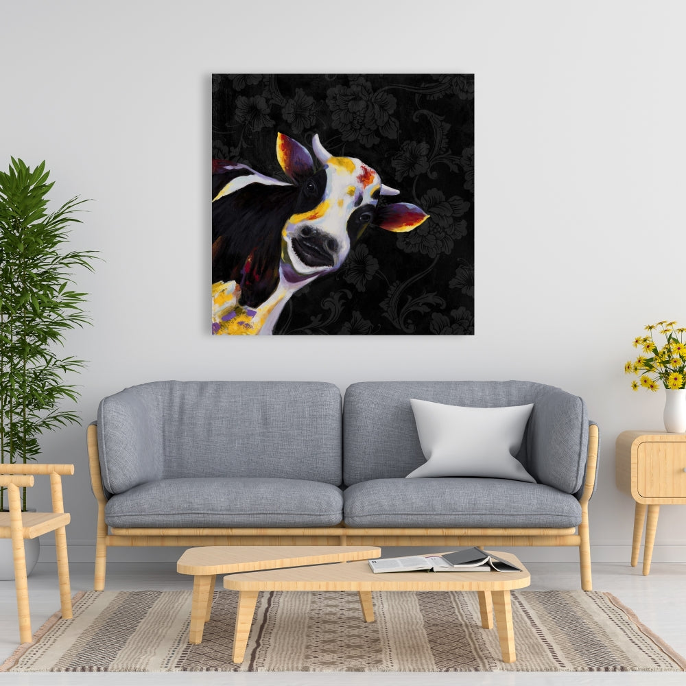 Rustic Bedroom Decor | Funny Cow White Canvas Wall Art