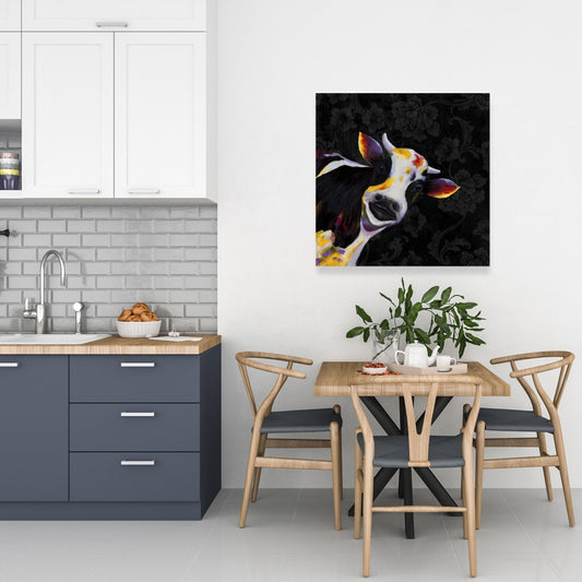 Rustic Bedroom Decor | Funny Cow White Canvas Wall Art