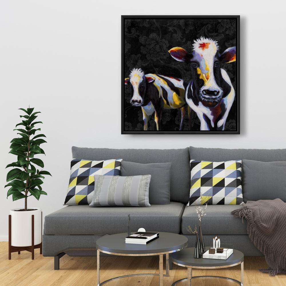 Toile victorienne « Deux vaches amusantes » | Décoration de chambre sur le thème des animaux de la ferme