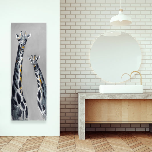Toile girafe bleu acier | Décoration animalière rétro