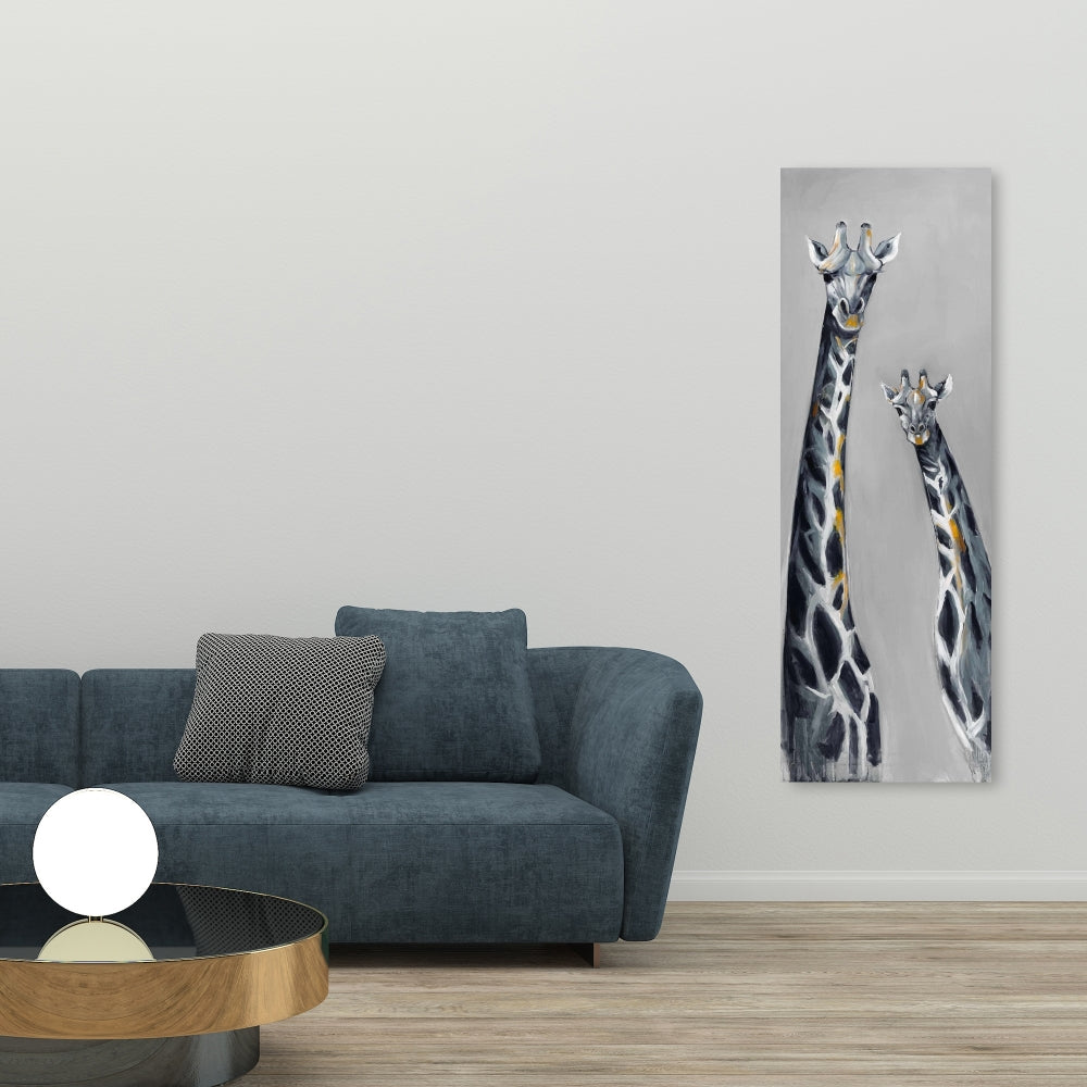 Toile girafe bleu acier | Décoration animalière rétro