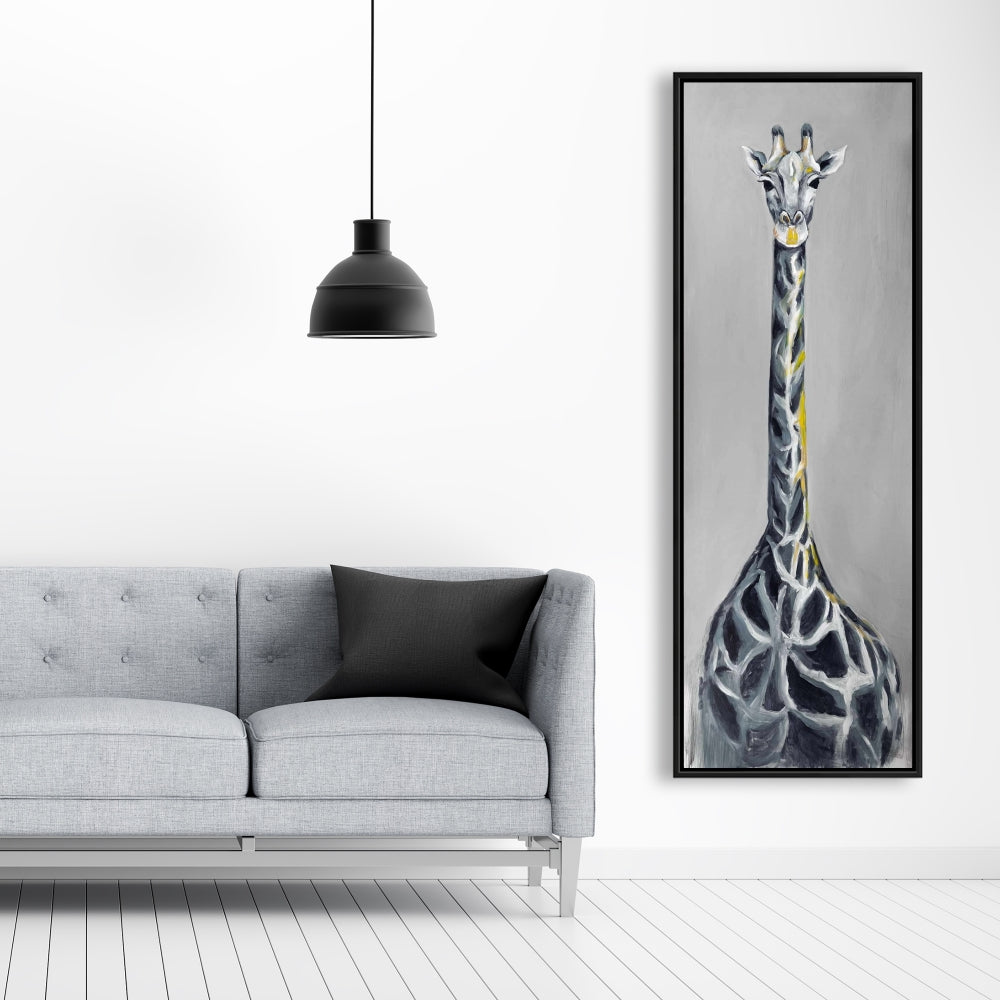 Toile girafe bleu acier – Décoration murale encadrée rétro