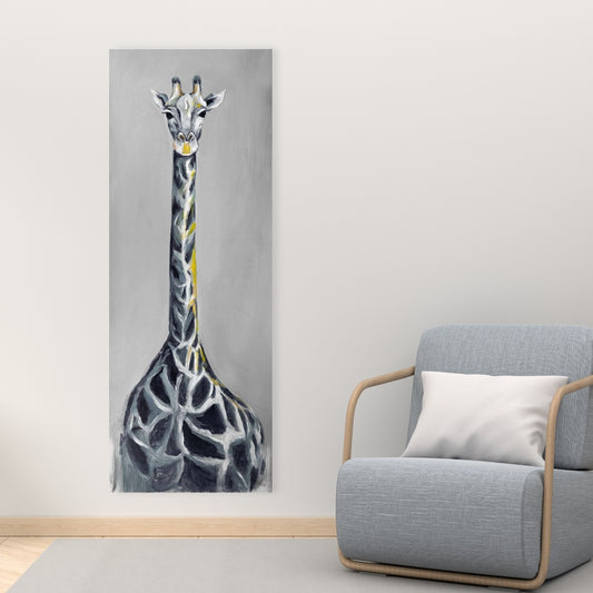 Toile girafe bleu acier | Décoration animalière pour salon
