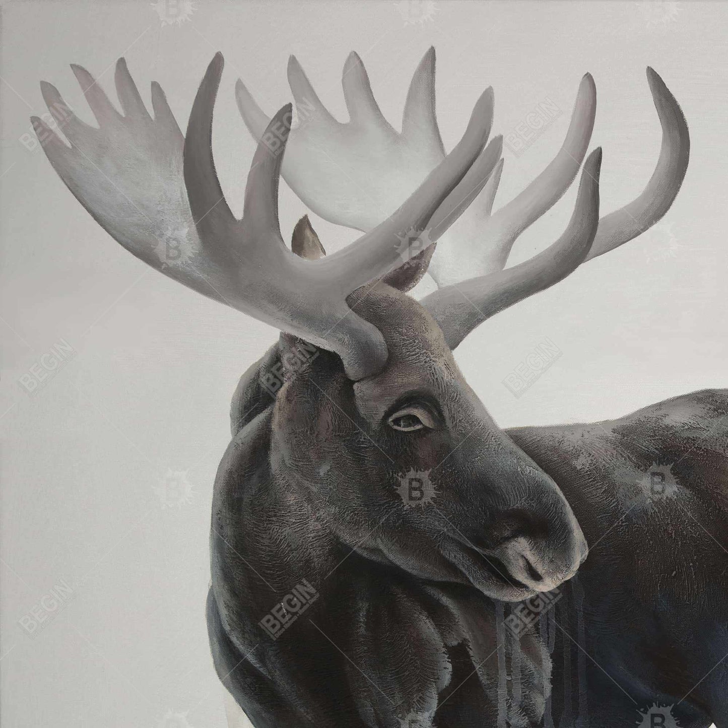 Grayscale Moose Profile - Brown Animal Canvas for Home Decor