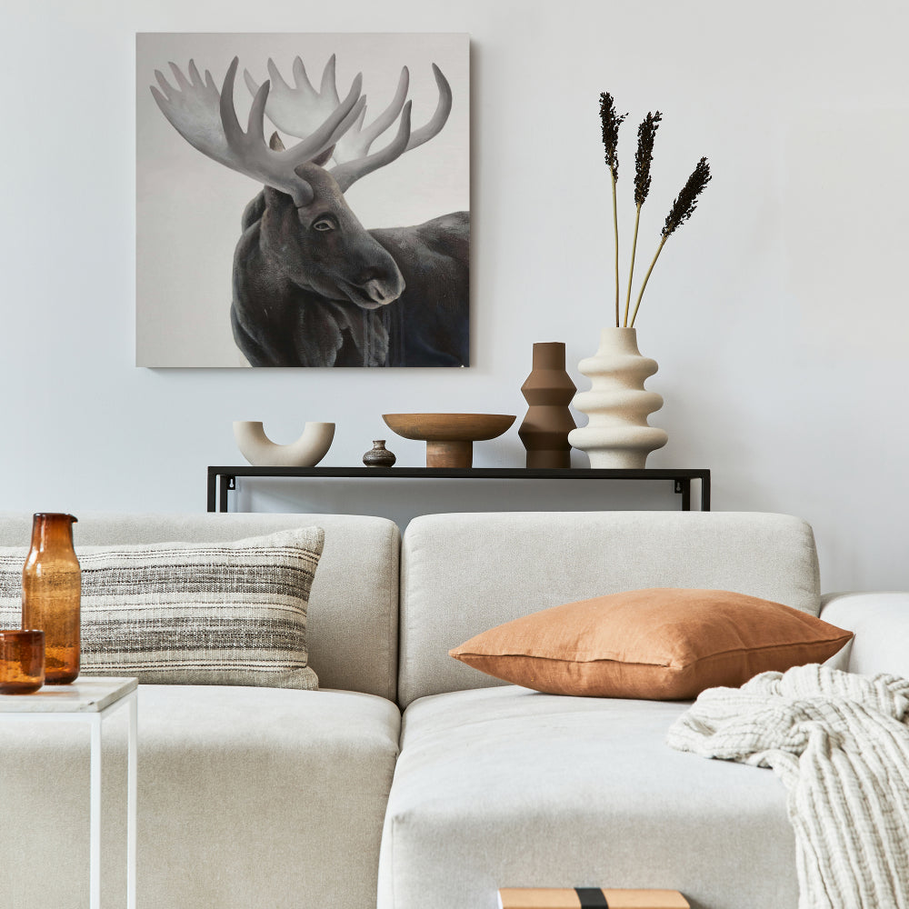 Grayscale Moose Profile - Brown Animal Canvas for Home Decor
