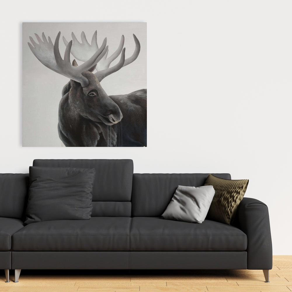 Grayscale Moose Profile - Brown Animal Canvas for Home Decor