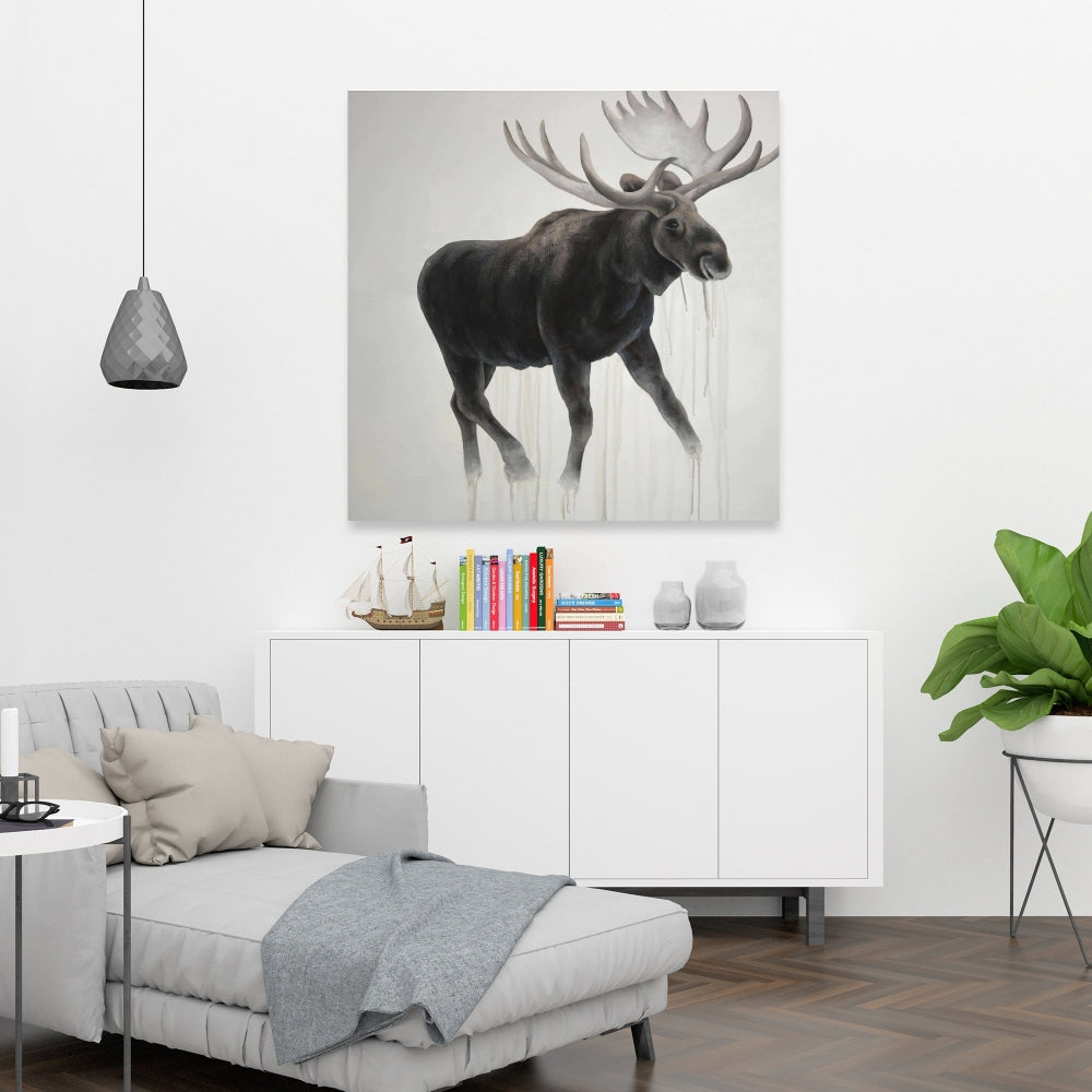 Walking Moose Deer Brown Canvas - Home Decor Wall Art
