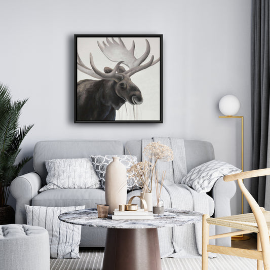 Toile d'élan rustique | Décoration d'intérieur encadrée avec animal marron