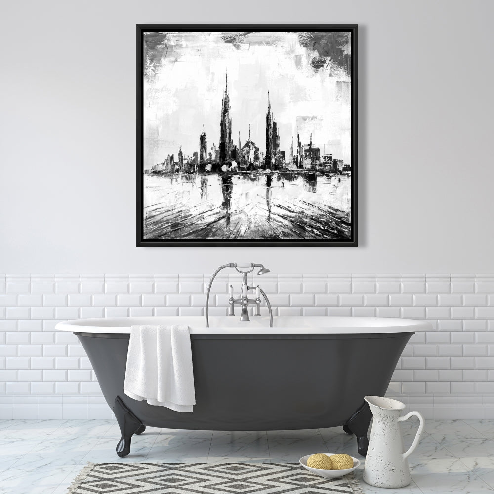 Toile abstraite « Mono City » | Décoration murale encadrée pour chambre à coucher