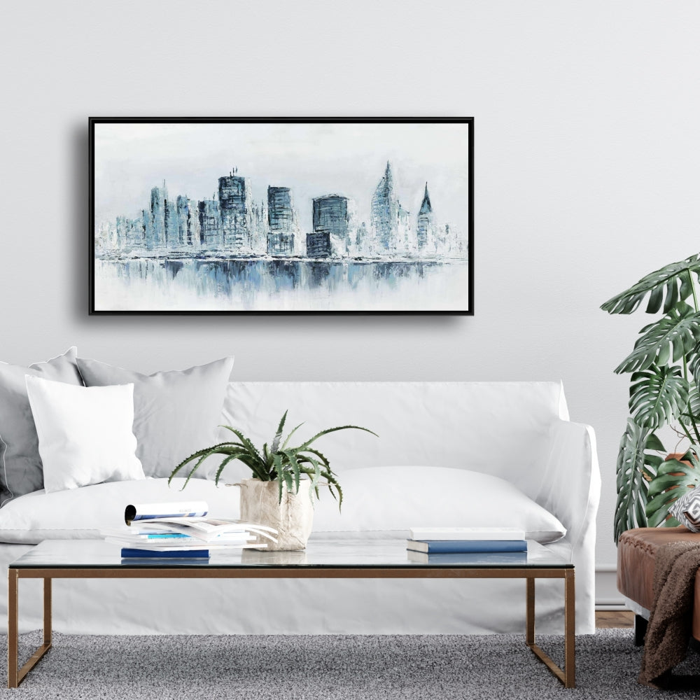 Toile bleue contemporaine « Villes » - Décoration urbaine aux couleurs bleues