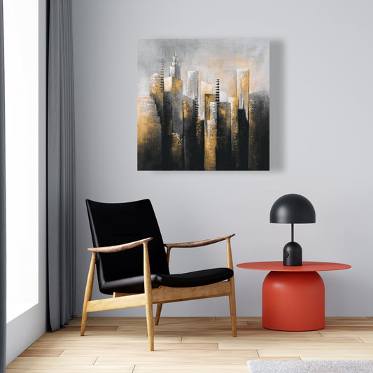 Toile abstraite gratte-ciel doré | Décoration d'intérieur moderne