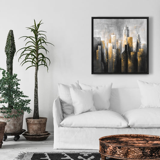 Toile encadrée contemporaine grise abstraite avec horizon | Décoration d'intérieur