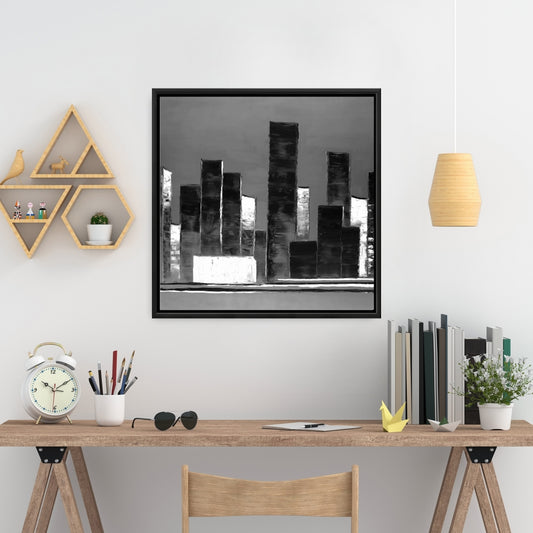 Toile abstraite de bâtiments en noir et blanc | Décoration d'intérieur moderne