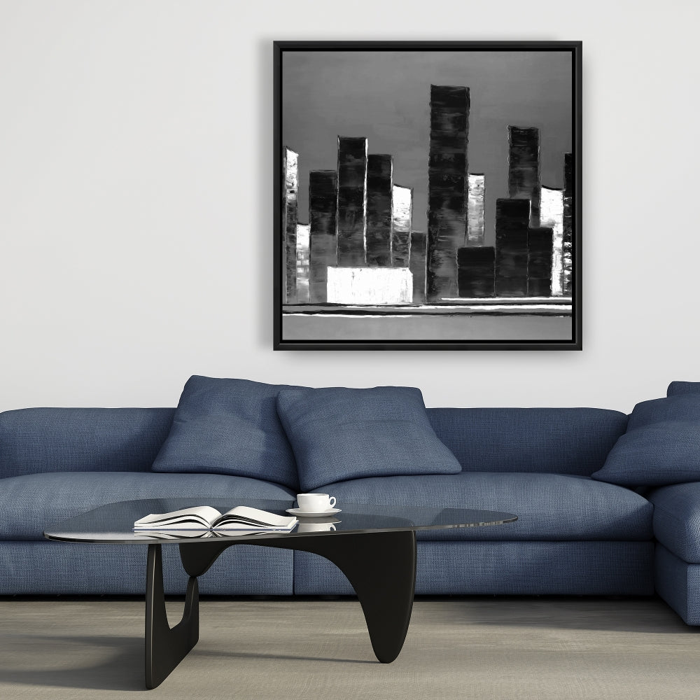 Toile abstraite de bâtiments en noir et blanc | Décoration d'intérieur moderne