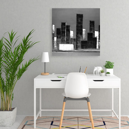 Toile abstraite de bâtiments en noir et blanc – Décoration d'intérieur