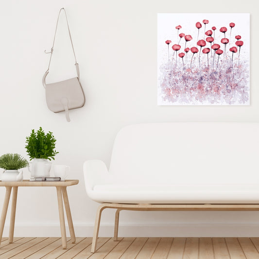 Pink Flowers Field Canvas | Purple Floral Bedroom Decor