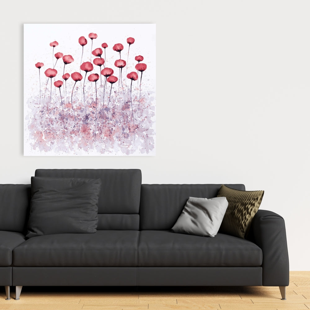 Pink Flowers Field Canvas | Purple Floral Bedroom Decor