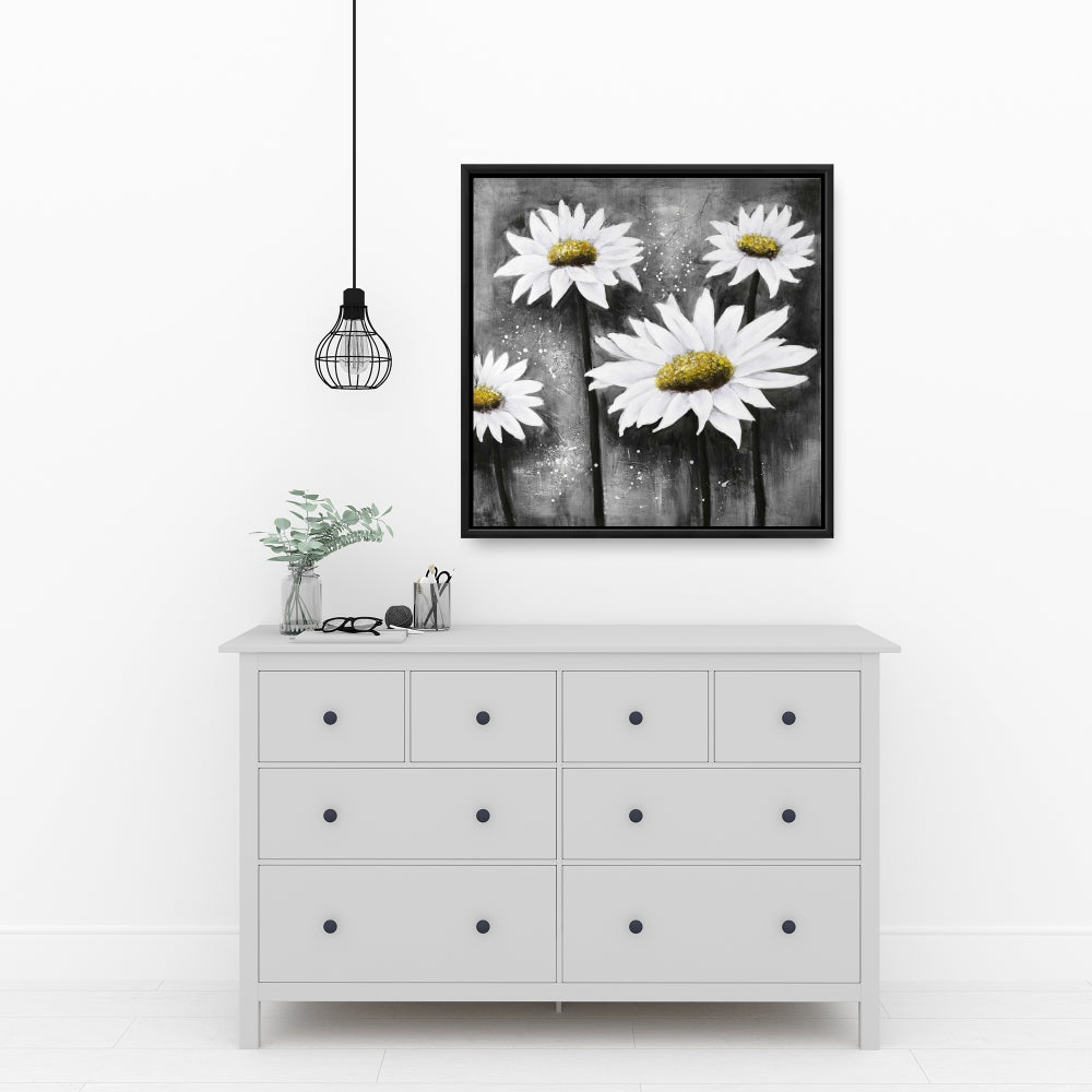 White Rustic Daisies at Sun Framed Canvas | Home Decor