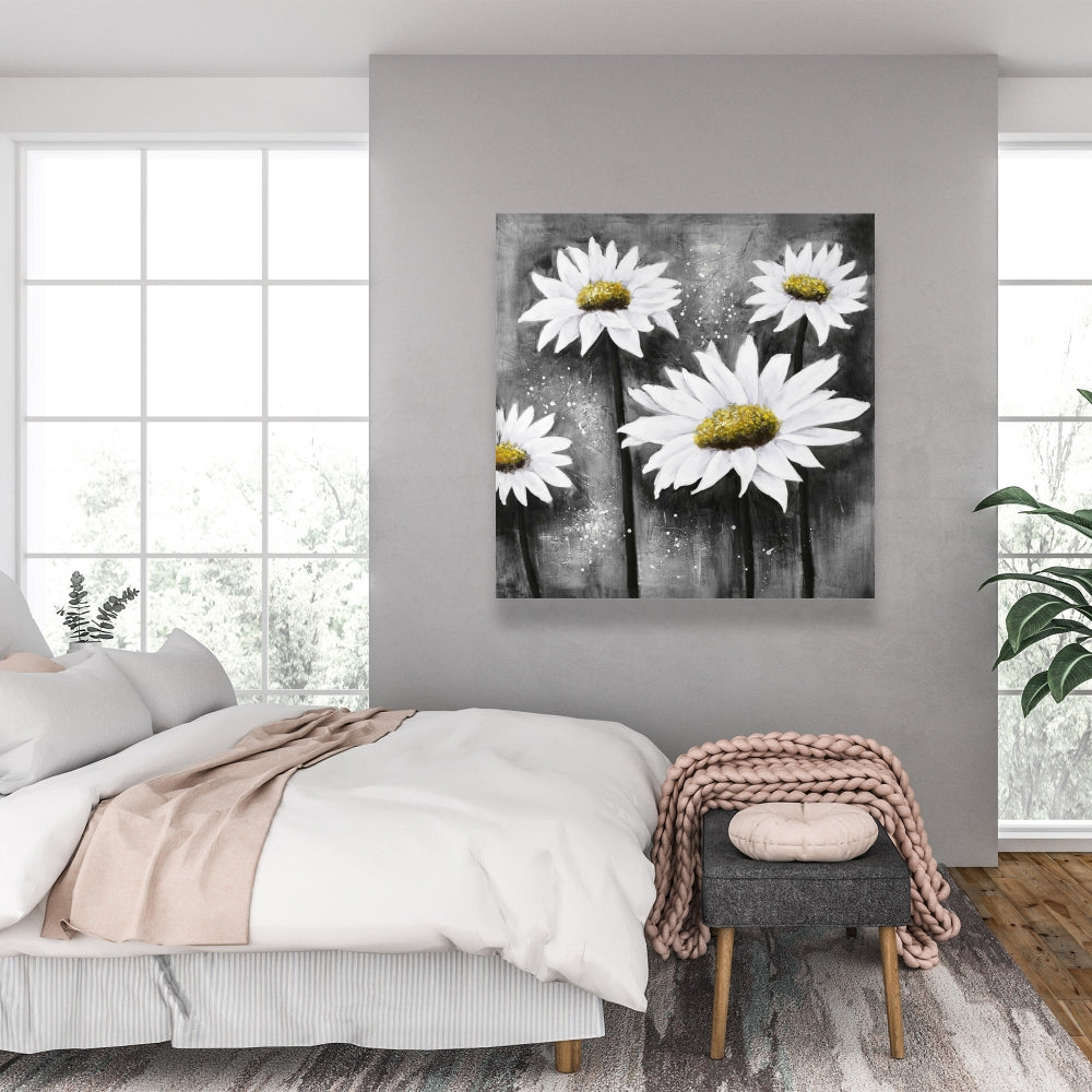 Daisies at Sun | White Flowers Canvas | Livingroom Decor