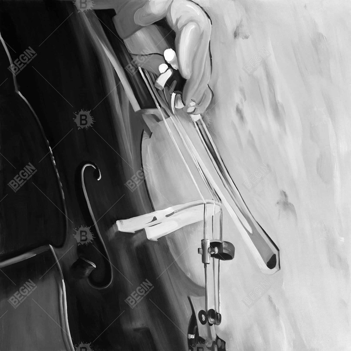 Toile monochrome « Musicien au violoncelle » – Décoration d'intérieur élégante