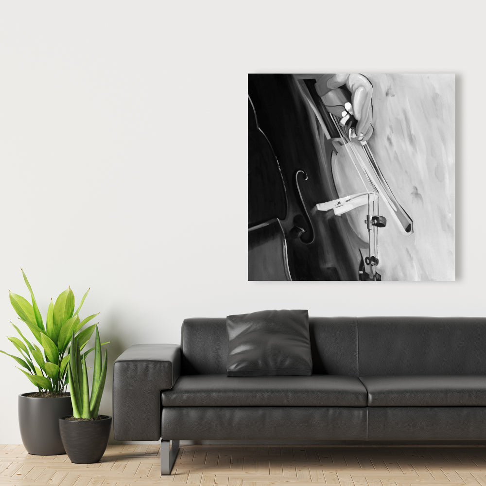 Toile monochrome « Musicien au violoncelle » – Décoration d'intérieur élégante