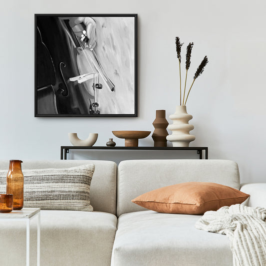 Toile monochrome pour salon musical - Musicien au violoncelle