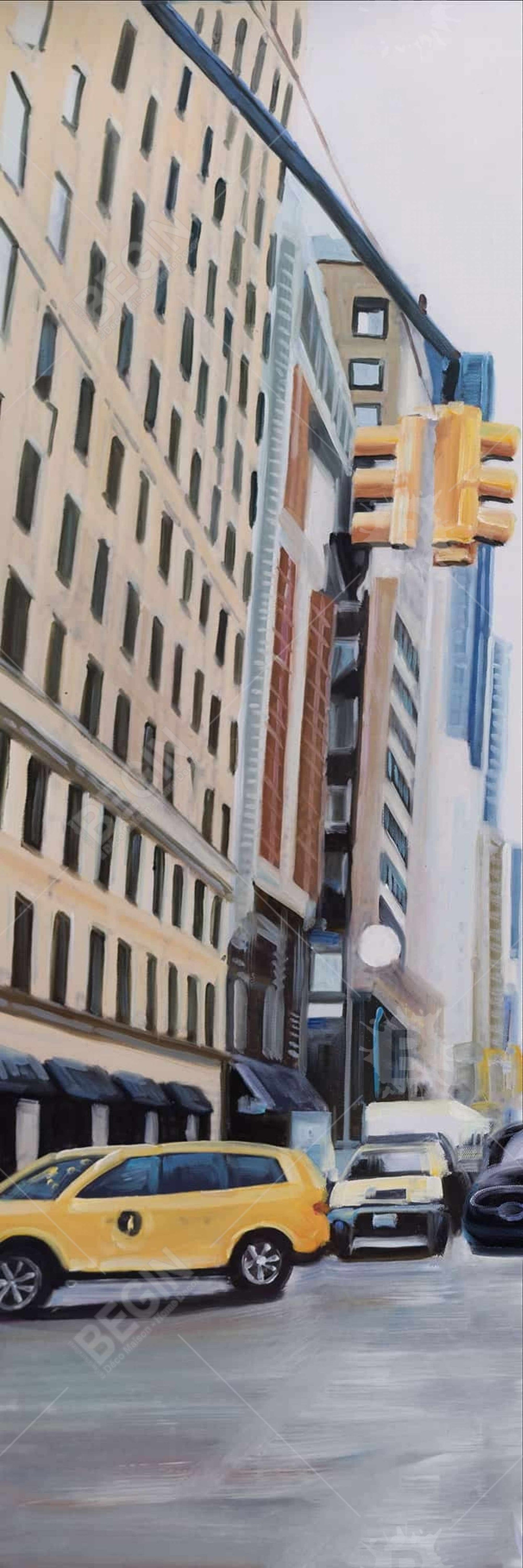 Travel in New York American Gray Building Canvas - Home Decor