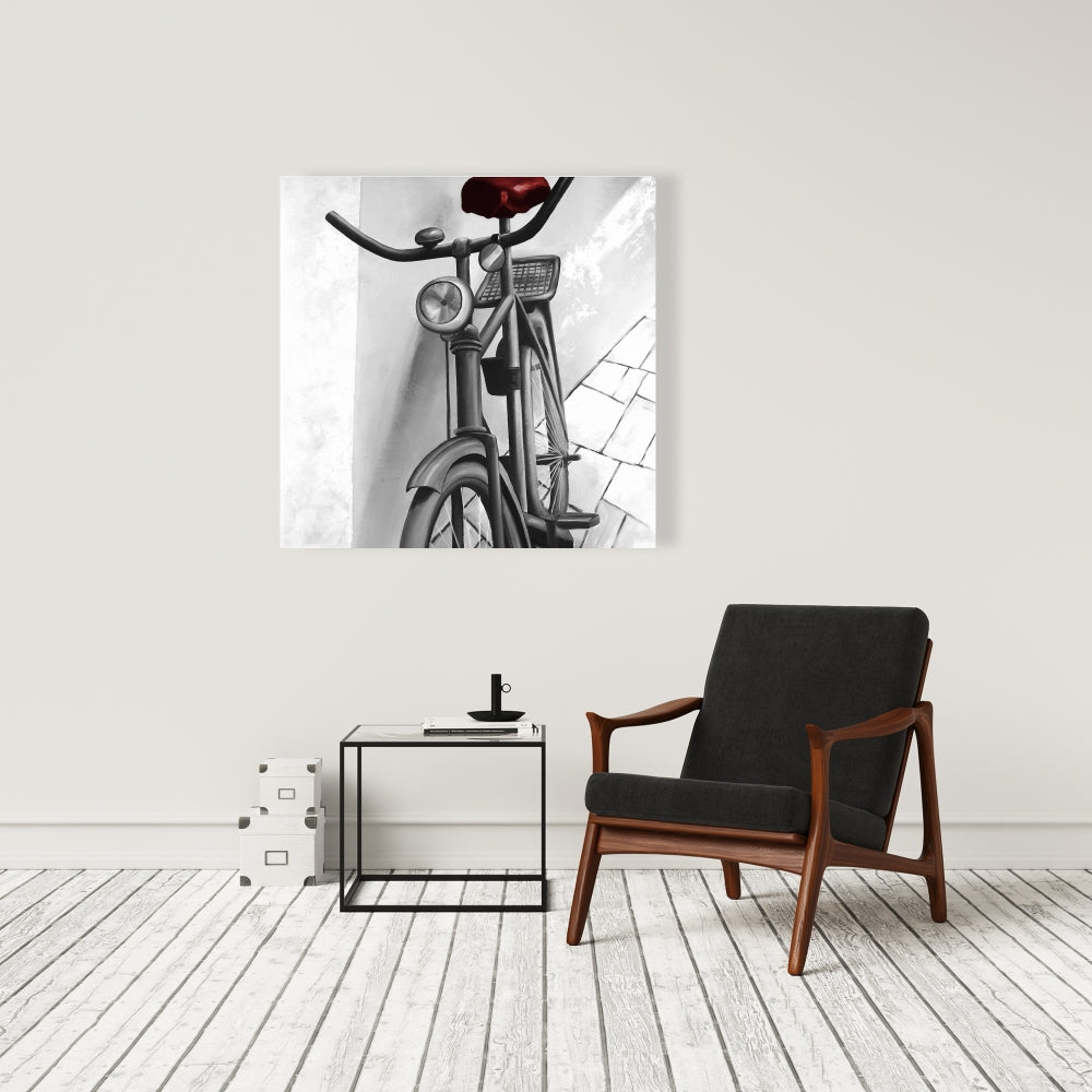 Abandoned Bicycle Canvas - White Art for Living Room Decor