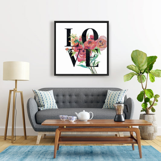 Toile « Love Black Leaves » | Décoration de chambre avec cadre noir