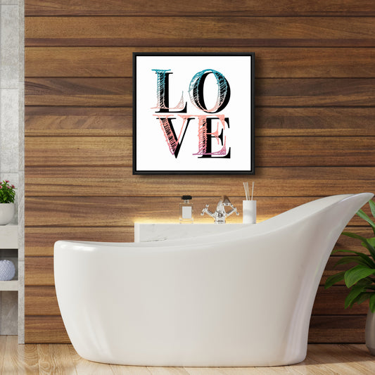 Toile encadrée avec citation florale colorée « Love » - Décoration de chambre