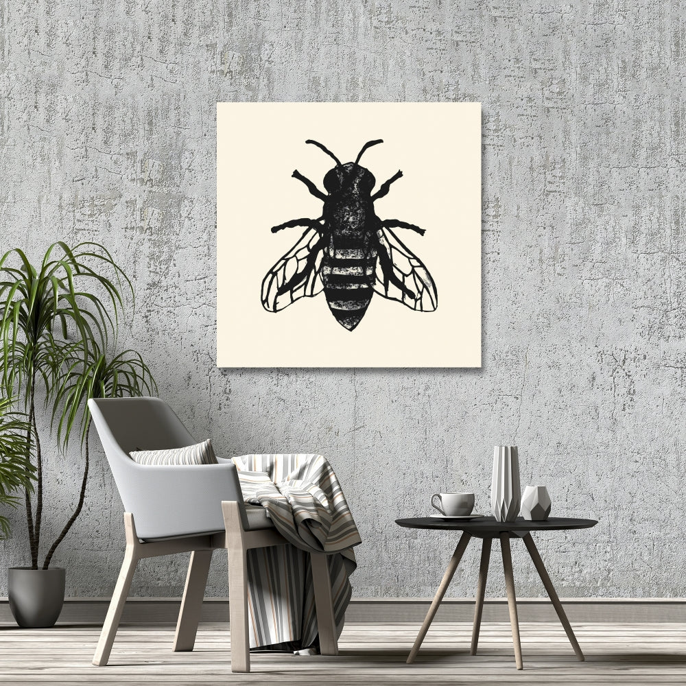 Bee Black Insect Industrial Canvas | Home Decor Wall Art