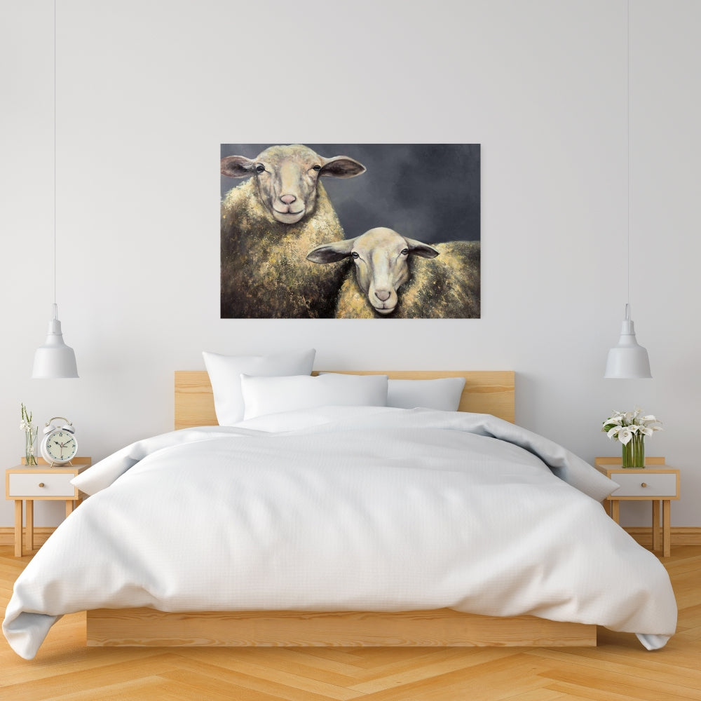 Rustic Farm Animals Bedroom Canvas - Two Sheep Home Decor