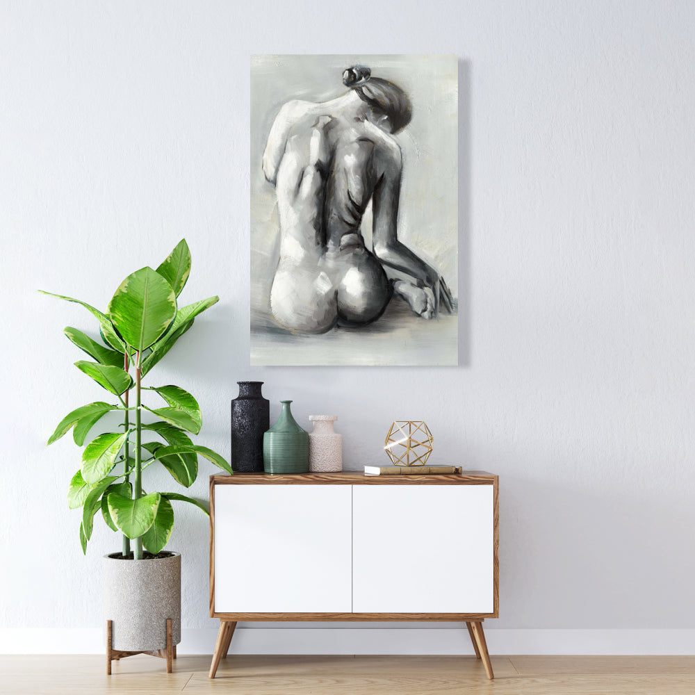 Gray Bedroom Canvas - Nude Woman from Behind Home Decor Art