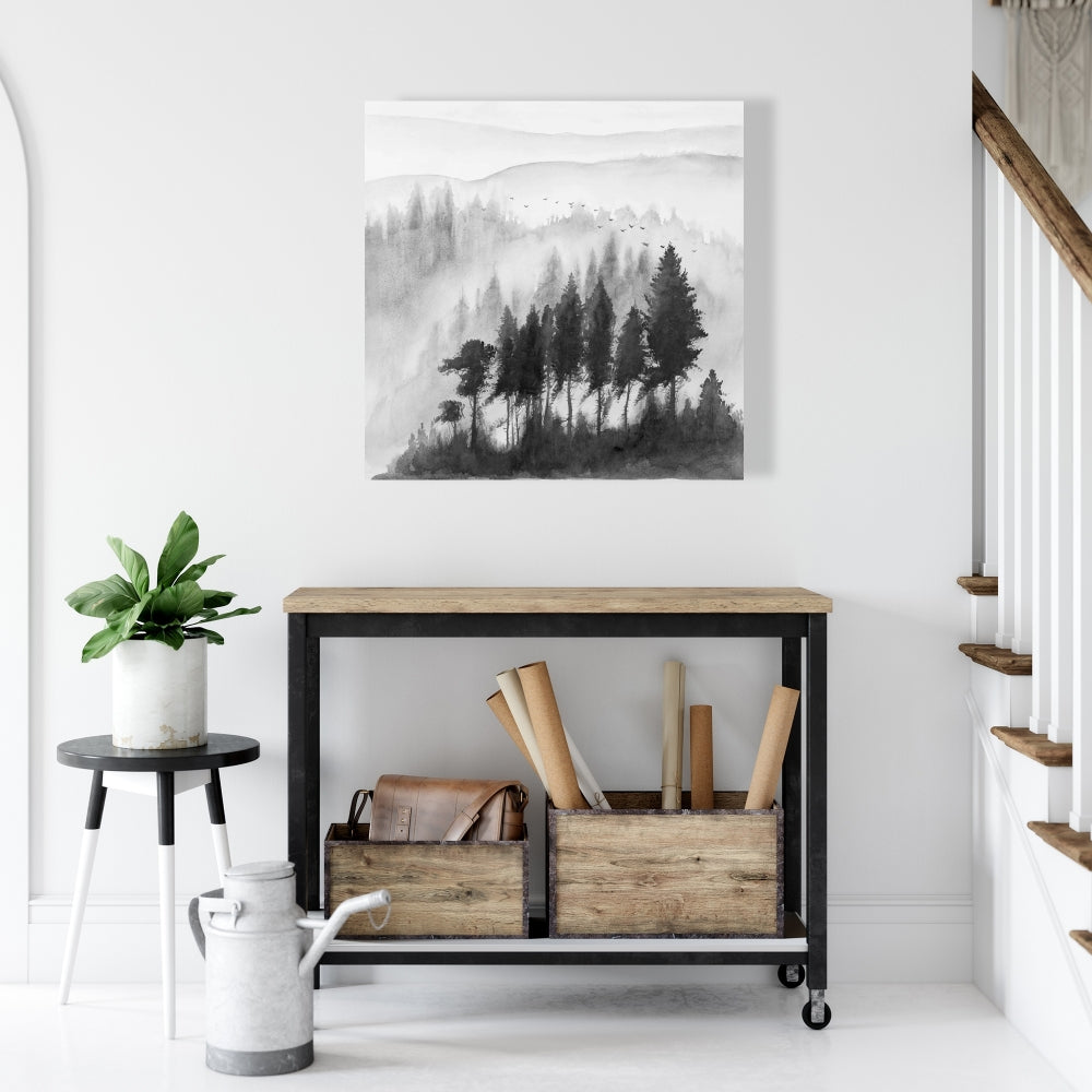 Mono Mountains Gray Canvas | Watercolor Landscape Decor