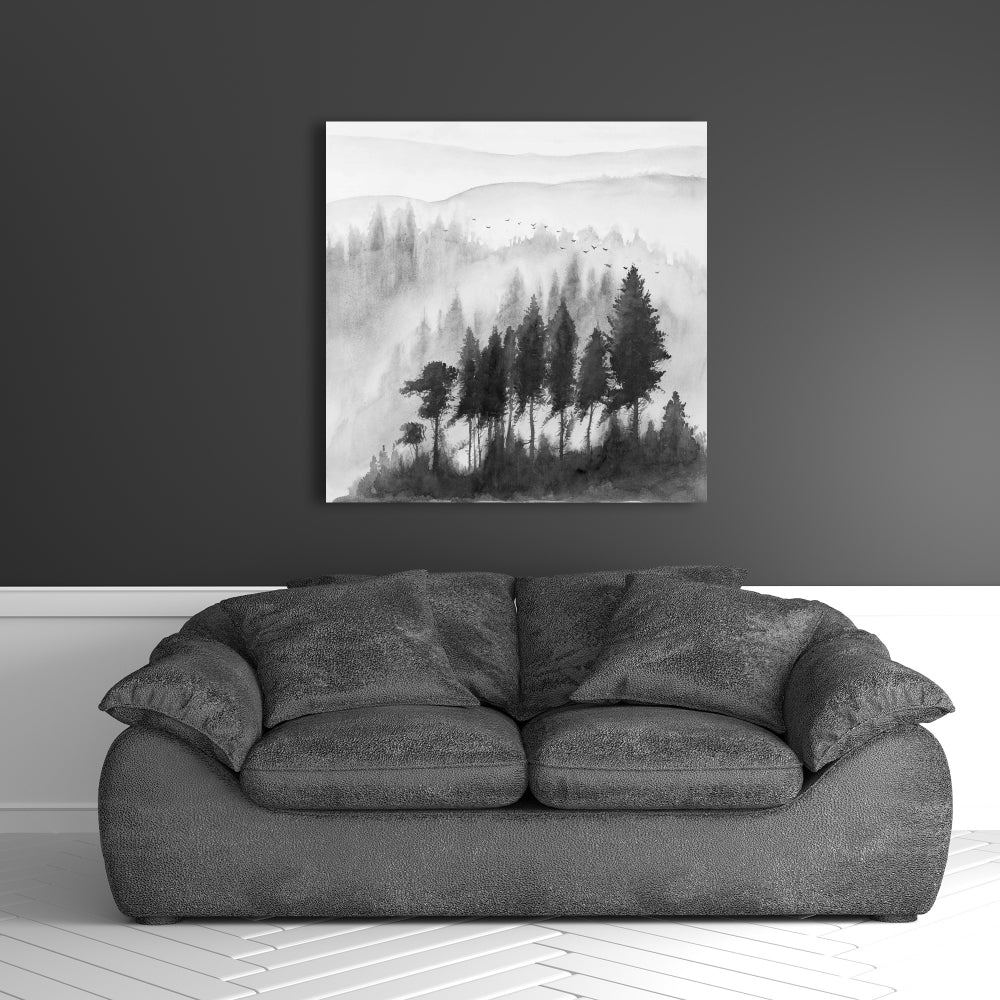Mono Mountains Gray Canvas | Watercolor Landscape Decor