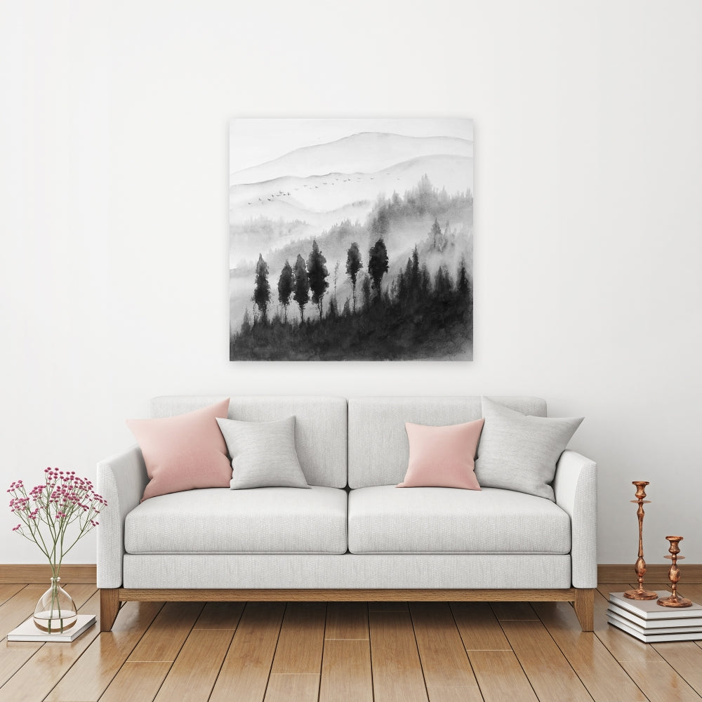 Paysage monochrome aquarelle sur toile | Décoration de salon