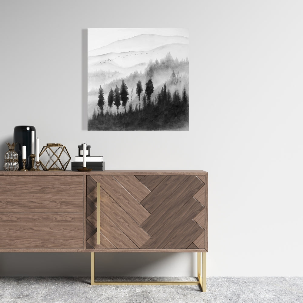 Paysage monochrome aquarelle sur toile | Décoration de salon