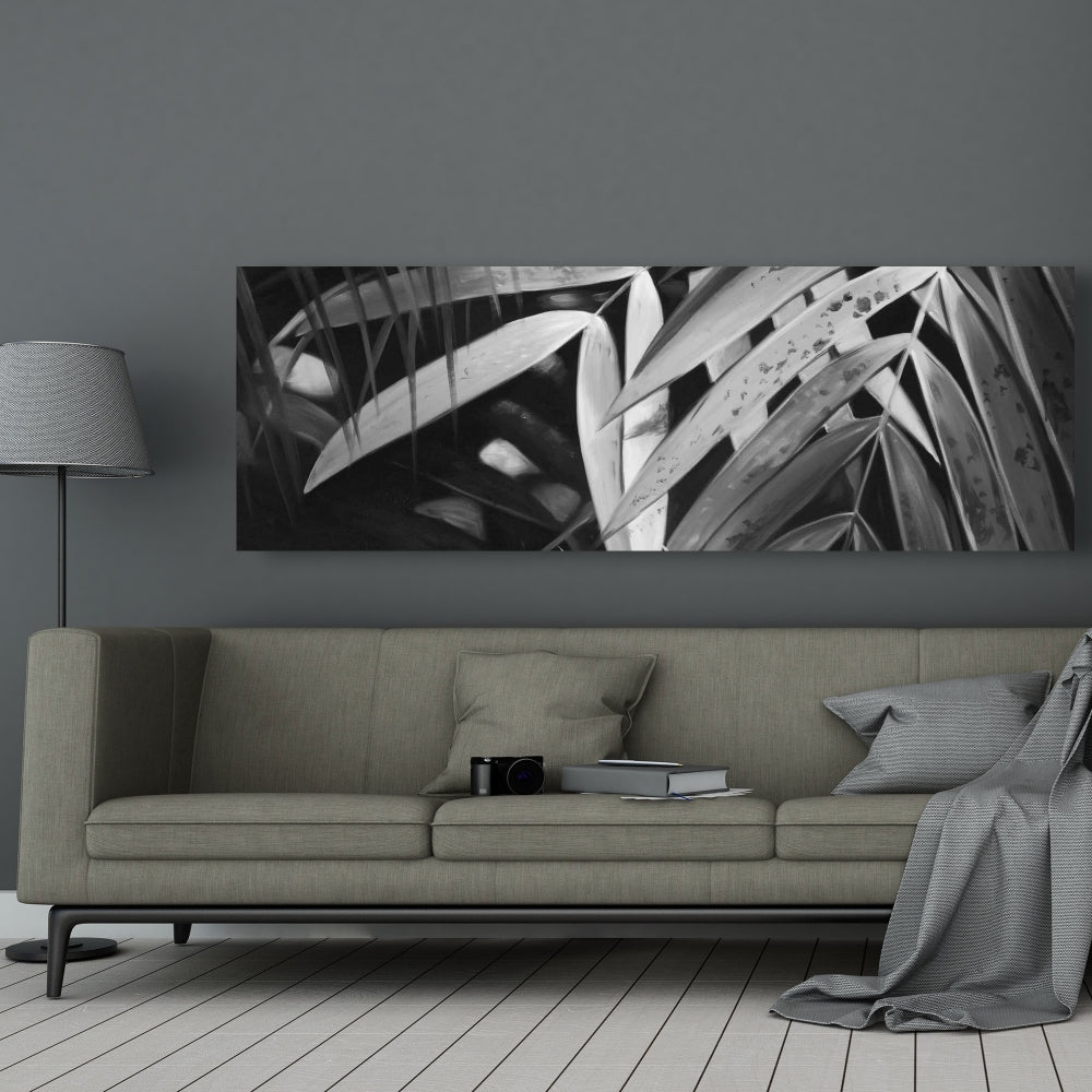 Monochrome Tropical Leaves Canvas - Botanical Bedroom Decor