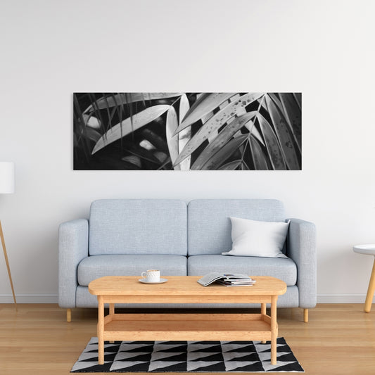Monochrome Tropical Leaves Canvas - Botanical Bedroom Decor