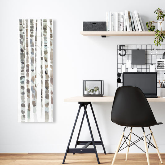 Minimalist Blue Landscape Canvas - Watercolor Birch Trees Decor